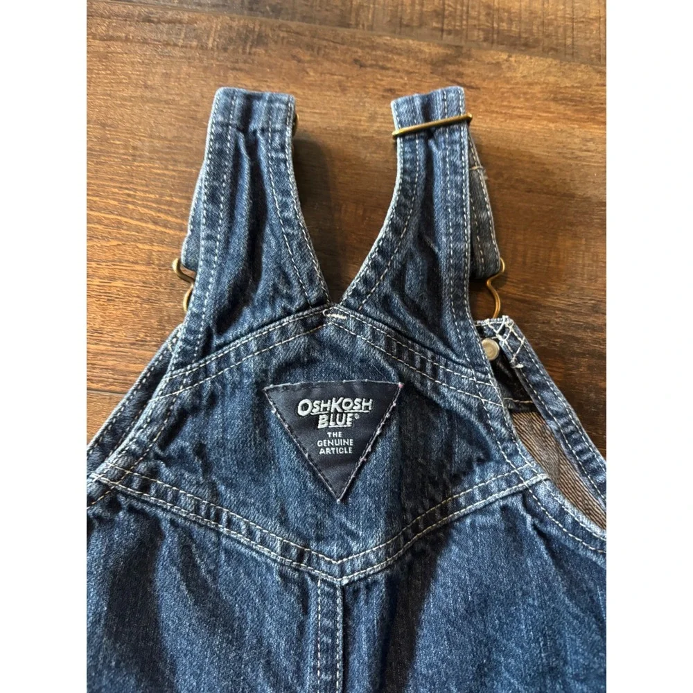 OshKosh Blue Denim Overalls Kids 18 Months Red Cuff Snap Leg Vintage